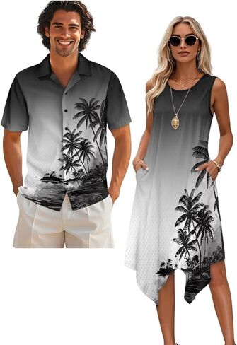 Belidome Couples Matching Outfits Husband and Wife Clothes Sleeveless Dress Button Down Short Sleeve Shirts in Saudi Arabia