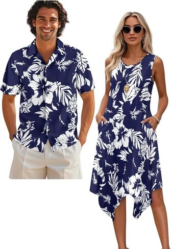 Belidome Couples Matching Outfits Husband and Wife Clothes Sleeveless Dress Button Down Short Sleeve Shirts in Saudi Arabia