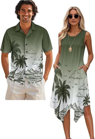 Belidome Couples Matching Outfits Husband and Wife Clothes Sleeveless Dress Button Down Short Sleeve Shirts in Saudi Arabia