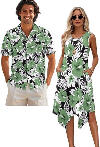 Belidome Couples Matching Outfits Husband and Wife Clothes Sleeveless Dress Button Down Short Sleeve Shirts in Saudi Arabia