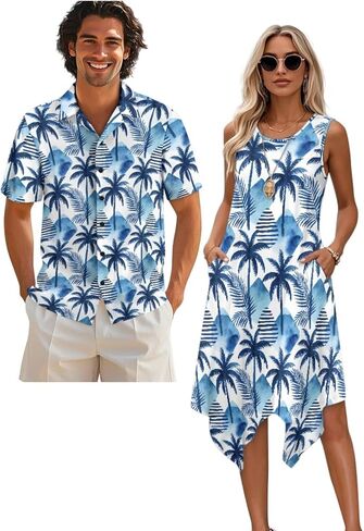 Belidome Couples Matching Outfits Husband and Wife Clothes Sleeveless Dress Button Down Short Sleeve Shirts in Saudi Arabia