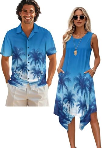 Belidome Couples Matching Outfits Husband and Wife Clothes Sleeveless Dress Button Down Short Sleeve Shirts in Saudi Arabia