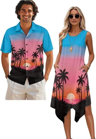 Belidome Couples Matching Outfits Husband and Wife Clothes Sleeveless Dress Button Down Short Sleeve Shirts in Saudi Arabia