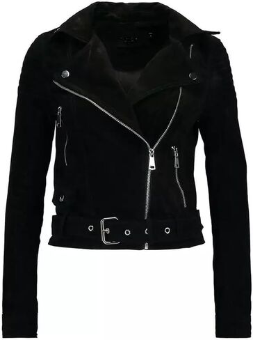 Womens Suede Leather Jacket - Lambskin Cafe Racer Style Black - Brown suede Leather Jacket For Women in Saudi Arabia