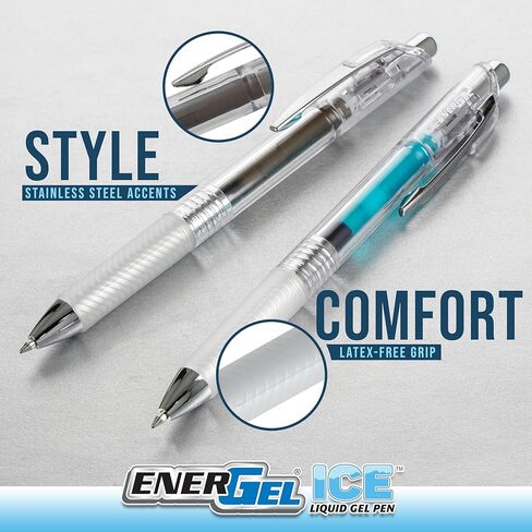 قلم جل سائل Pentel EnerGel ICE، طرف معدني 0.7 مم، حبر أسود، 12 قطعة in Kuwait