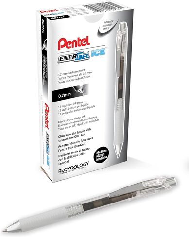 قلم جل سائل Pentel EnerGel ICE، طرف معدني 0.7 مم، حبر أسود، 12 قطعة in Kuwait