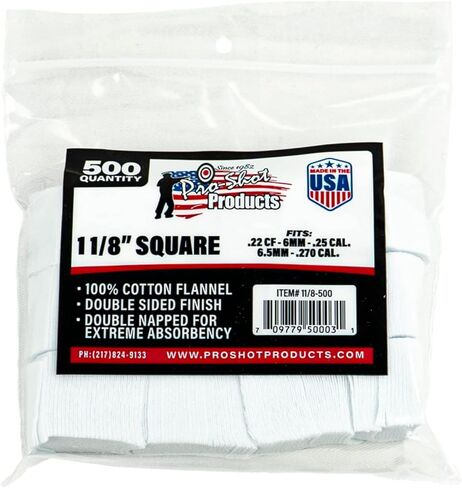 Pro Shot Products .22-.270 Caliber 1 1/8-Inch SQ. 500 Count Patches, White (1 1/8-500) in Kuwait