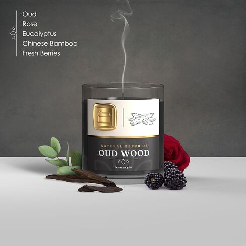 Large Oud Candle - Candle Gift for Women & Men with Lid - (280g/60hr) Long Burn Time with Oud, Rose, Bamboo & Eucalyptus - Organic & Vegan Scented - Relaxation, Aromatherapy & Wellness in Saudi Arabia