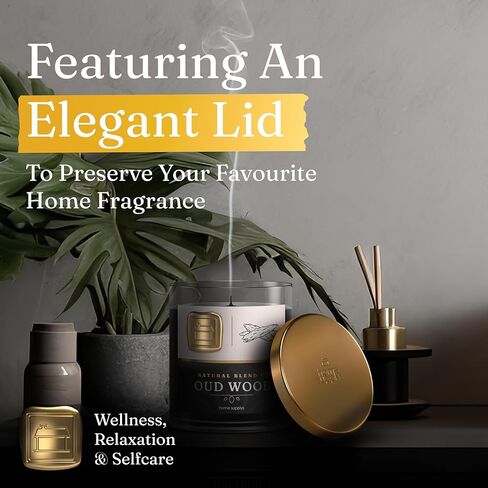 Large Oud Candle - Candle Gift for Women & Men with Lid - (280g/60hr) Long Burn Time with Oud, Rose, Bamboo & Eucalyptus - Organic & Vegan Scented - Relaxation, Aromatherapy & Wellness in Saudi Arabia