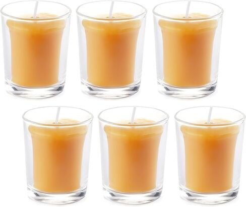 6PCS Pure Beeswax Votive Candles in Glass Cup, Unscented, Naturally Lightly Honey Scented, 12 Hours Burn Time Each (Raw) in Kuwait