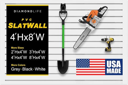 Heavy Duty 4x8 PVC Garage Slatwall Storage System (with Endcaps & Screws) - Modular Slat Wall Paneling for Garage Wall Organizer - Interlocking Slatwall Panels for Home & Commercial Use (White) in Kuwait