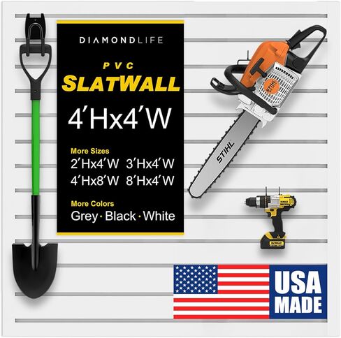 Heavy Duty 4x8 PVC Garage Slatwall Storage System (with Endcaps & Screws) - Modular Slat Wall Paneling for Garage Wall Organizer - Interlocking Slatwall Panels for Home & Commercial Use (White) in Saudi Arabia