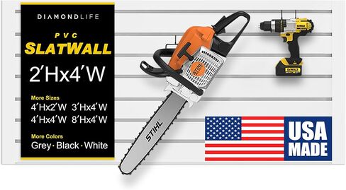 Heavy Duty 4x8 PVC Garage Slatwall Storage System (with Endcaps & Screws) - Modular Slat Wall Paneling for Garage Wall Organizer - Interlocking Slatwall Panels for Home & Commercial Use (White) in Saudi Arabia