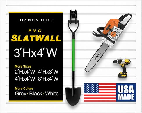 Heavy Duty 4x8 PVC Garage Slatwall Storage System (with Endcaps & Screws) - Modular Slat Wall Paneling for Garage Wall Organizer - Interlocking Slatwall Panels for Home & Commercial Use (White) in Saudi Arabia
