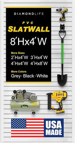 Heavy Duty 4x8 PVC Garage Slatwall Storage System (with Endcaps & Screws) - Modular Slat Wall Paneling for Garage Wall Organizer - Interlocking Slatwall Panels for Home & Commercial Use (White) in Saudi Arabia