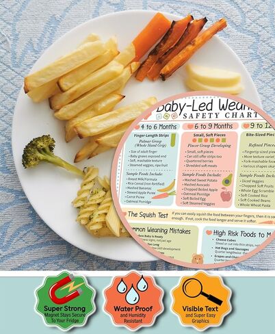 Baby Led Weaning Safety Chart Magnet 6x9 Baby Feeding Guide by Age 4 to 12 Months Finger Food Sizes and Textures Choking vs Gagging Reference Laminated Refrigerator Magnet Kitchen Feeding Chart in Saudi Arabia