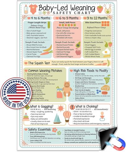 Baby Led Weaning Safety Chart Magnet 6x9 Baby Feeding Guide by Age 4 to 12 Months Finger Food Sizes and Textures Choking vs Gagging Reference Laminated Refrigerator Magnet Kitchen Feeding Chart in Saudi Arabia