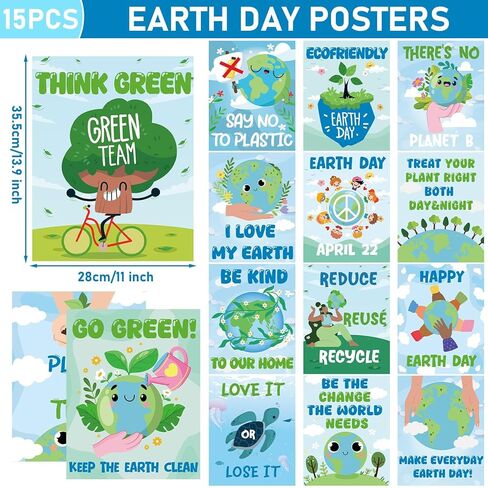 15Pcs Earth Day Posters World Environmental Day Classroom Decorations Happy Earth Day Poster Environmental Awareness Art Print Decor for Kindergarten School Office Educational Supplies 13.9X 11Inch in Saudi Arabia