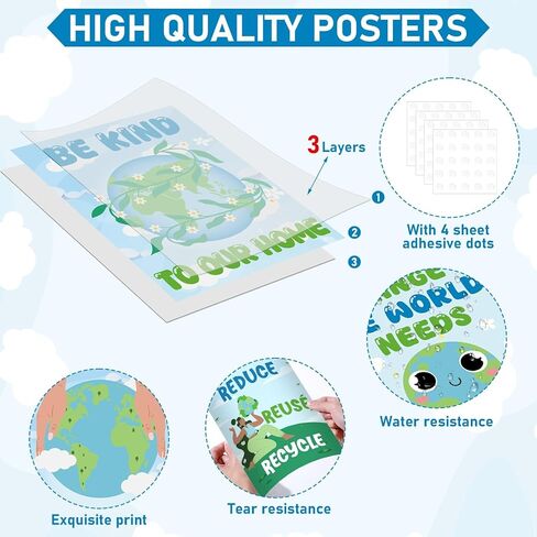 15Pcs Earth Day Posters World Environmental Day Classroom Decorations Happy Earth Day Poster Environmental Awareness Art Print Decor for Kindergarten School Office Educational Supplies 13.9X 11Inch in Saudi Arabia