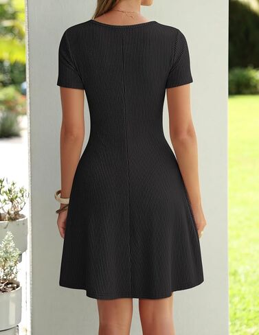 ZESICA Womens Summer Ribbed Knit Mini Dress 2026 Spring V Neck Casual Short Sleeve Flowy A Line Work Sweater Dresses in Saudi Arabia