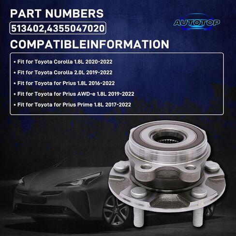 Front Wheel Hub and Bearing Assembly FIT 2019-2022 Toyota Corolla, 2016-2022 Prius, 2017-2022 Prius Prime AWD-e, 5-Lug Wheel Hub Bearing Replaces 513402 43550-47020, 1 Pack in Kuwait