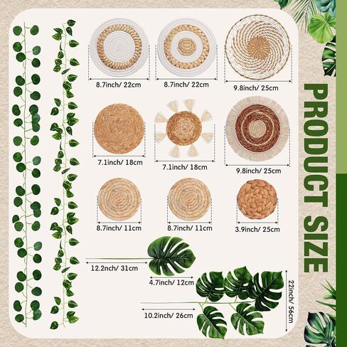 Xuhal 15 Pack Boho Wall Basket Set Artificial Plants Handmade Hanging Woven Baskets Wall Decor Fake Monstera Leaves Vines Seagrass Rattan Wicker Boho Decor Art for Farmhouse Kitchen Room Bedroom in Saudi Arabia