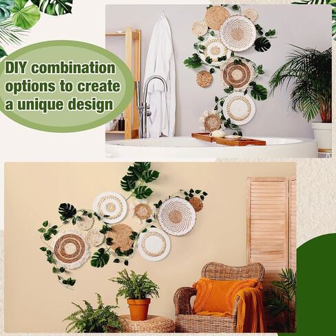 Xuhal 15 Pack Boho Wall Basket Set Artificial Plants Handmade Hanging Woven Baskets Wall Decor Fake Monstera Leaves Vines Seagrass Rattan Wicker Boho Decor Art for Farmhouse Kitchen Room Bedroom in Saudi Arabia