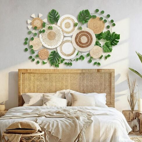 Xuhal 15 Pack Boho Wall Basket Set Artificial Plants Handmade Hanging Woven Baskets Wall Decor Fake Monstera Leaves Vines Seagrass Rattan Wicker Boho Decor Art for Farmhouse Kitchen Room Bedroom in Saudi Arabia