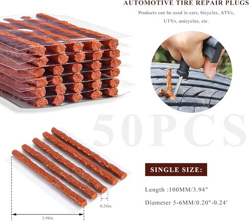 50 PCS Tire Repair Strings, 4" × 1/4" Auto Tire Plug Insert String Self Vulcanizing Strips Kit, Heavy Duty Rubber Repair Plugs for Car Truck Motorcycle Tubeless Tires in Saudi Arabia