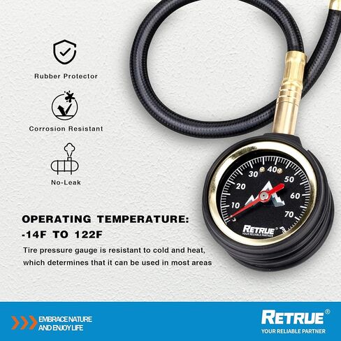 RETRUE Tire Deflator - 70 PSI Tire Deflators Kit with Gauge, 4x4 Adjustable Off Road Tire Air Down Tool for Trucks, ATV & Motorcycles, Black in Kuwait