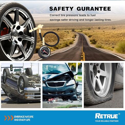 RETRUE Tire Deflator - 70 PSI Tire Deflators Kit with Gauge, 4x4 Adjustable Off Road Tire Air Down Tool for Trucks, ATV & Motorcycles, Black in Kuwait