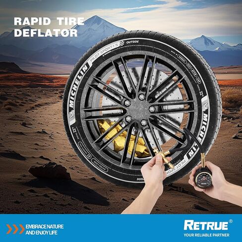 RETRUE Tire Deflator - 70 PSI Tire Deflators Kit with Gauge, 4x4 Adjustable Off Road Tire Air Down Tool for Trucks, ATV & Motorcycles, Black in Kuwait