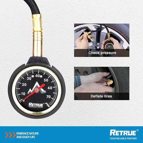 RETRUE Tire Deflator - 70 PSI Tire Deflators Kit with Gauge, 4x4 Adjustable Off Road Tire Air Down Tool for Trucks, ATV & Motorcycles, Black in Kuwait