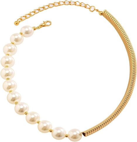 Gold Chunky Pearl Necklace for Women Large Pearl Choker Necklace Irregular Pearl Beaded Necklace Adjustable Open Snake Chain Necklace Party Fashion Statement Jewelry in Kuwait