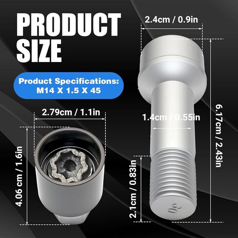 Wheel Lock Bolt Nut Set M14 X 1.5 X 45 Compatible with Mercedes-Benz AMG C300 E300 E350 S450 GLC300 CLS450 C43 C63 GLC43 S63 S65 G M R,301 Pattern Rim Anti Theft Lug Nuts Replace 0019901707 in Kuwait