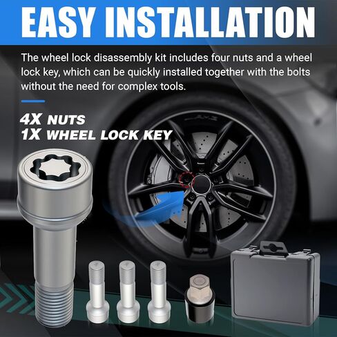 Wheel Lock Bolt Nut Set M14 X 1.5 X 45 Compatible with Mercedes-Benz AMG C300 E300 E350 S450 GLC300 CLS450 C43 C63 GLC43 S63 S65 G M R,301 Pattern Rim Anti Theft Lug Nuts Replace 0019901707 in Kuwait