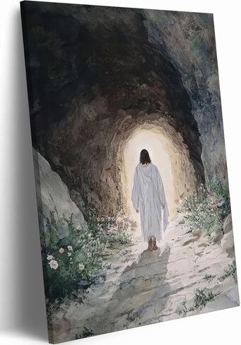 Jesus Resurrection Canvas Wall Art Jesus Walking Out Tomb Wall Decor Painting Easter Christian Uplifting Spiritual Resurrection Poster for Church living room Home Decortion 12x16in Ready to Hang in Saudi Arabia