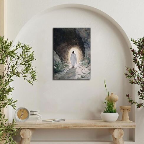 Jesus Resurrection Canvas Wall Art Jesus Walking Out Tomb Wall Decor Painting Easter Christian Uplifting Spiritual Resurrection Poster for Church living room Home Decortion 12x16in Ready to Hang in Saudi Arabia