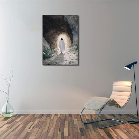 Jesus Resurrection Canvas Wall Art Jesus Walking Out Tomb Wall Decor Painting Easter Christian Uplifting Spiritual Resurrection Poster for Church living room Home Decortion 12x16in Ready to Hang in Saudi Arabia
