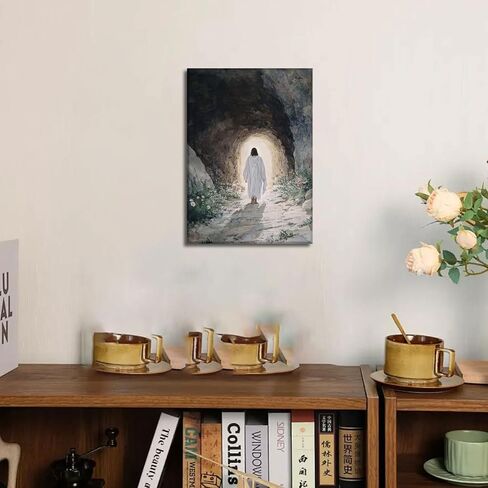 Jesus Resurrection Canvas Wall Art Jesus Walking Out Tomb Wall Decor Painting Easter Christian Uplifting Spiritual Resurrection Poster for Church living room Home Decortion 12x16in Ready to Hang in Saudi Arabia