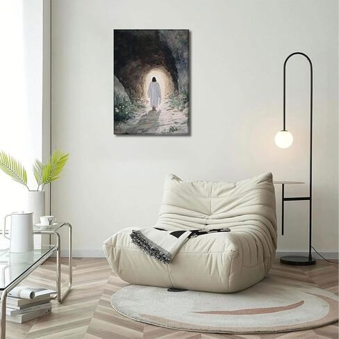Jesus Resurrection Canvas Wall Art Jesus Walking Out Tomb Wall Decor Painting Easter Christian Uplifting Spiritual Resurrection Poster for Church living room Home Decortion 12x16in Ready to Hang in Saudi Arabia