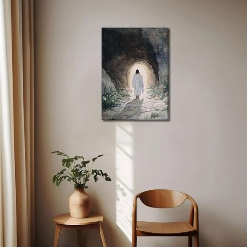 Jesus Resurrection Canvas Wall Art Jesus Walking Out Tomb Wall Decor Painting Easter Christian Uplifting Spiritual Resurrection Poster for Church living room Home Decortion 12x16in Ready to Hang in Saudi Arabia