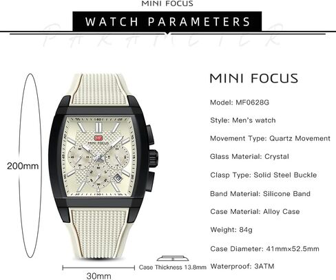 MF MINI FOCUS Men's Watch Analog Fashion Wrist Watch, Tonneau Watch for Men with Chronograph,Ideal for Sports Enthusiasts and Daily Wear in Saudi Arabia