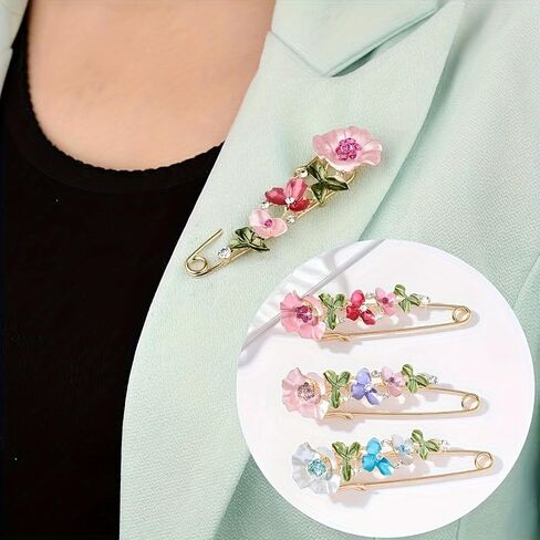 3pcs Bohemian Rhinestone Crystal Flower Decorative Pins Brooch Clip Clasp Safety Pin for Clothing Scarves Shawl Buttons in Saudi Arabia