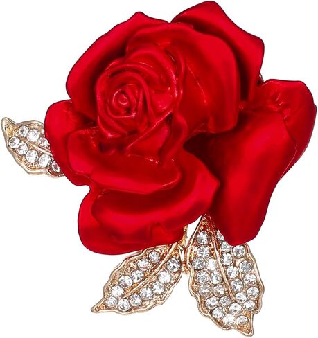 دبوس بروش وردي للنساء، دبوس زهرة أحمر من المينا، دبابيس بروش أنيقة من حجر الراين على شكل زهور، دبابيس على شكل طية صدر السترة، هدايا إكسسوارات in Kuwait