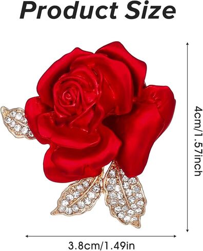 دبوس بروش وردي للنساء، دبوس زهرة أحمر من المينا، دبابيس بروش أنيقة من حجر الراين على شكل زهور، دبابيس على شكل طية صدر السترة، هدايا إكسسوارات in Kuwait