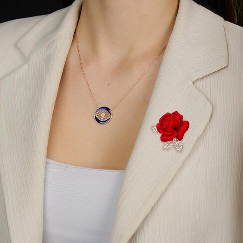 دبوس بروش وردي للنساء، دبوس زهرة أحمر من المينا، دبابيس بروش أنيقة من حجر الراين على شكل زهور، دبابيس على شكل طية صدر السترة، هدايا إكسسوارات in Kuwait