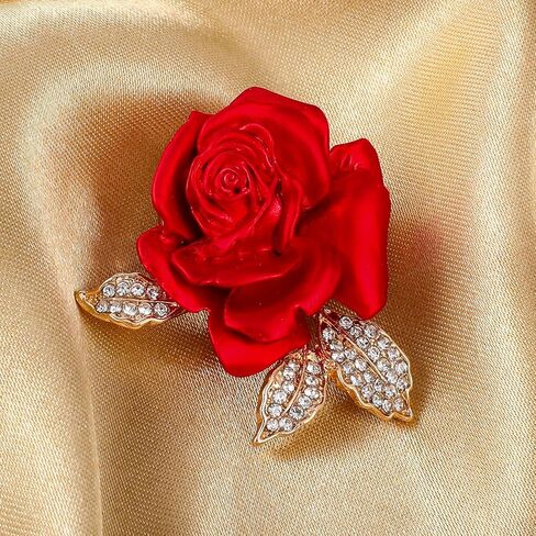 دبوس بروش وردي للنساء، دبوس زهرة أحمر من المينا، دبابيس بروش أنيقة من حجر الراين على شكل زهور، دبابيس على شكل طية صدر السترة، هدايا إكسسوارات in Kuwait