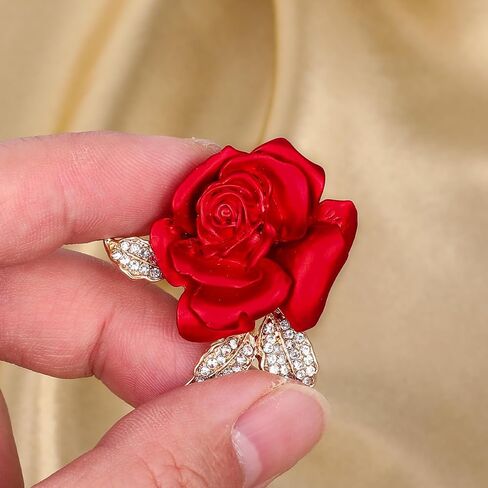دبوس بروش وردي للنساء، دبوس زهرة أحمر من المينا، دبابيس بروش أنيقة من حجر الراين على شكل زهور، دبابيس على شكل طية صدر السترة، هدايا إكسسوارات in Kuwait