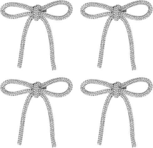 4pcs Rhinestone Bow Pin, Delicate Chic Silver-Colored Rhinestone Bow Brooch Pin for Women Hats Dress Suit Shirt Buttons in Saudi Arabia